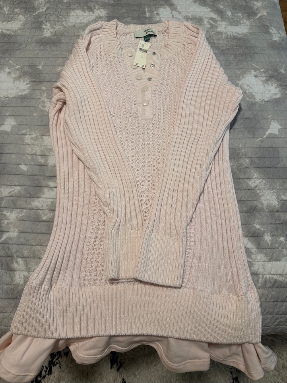 Lauren Ralph Lauren Pale Pink Cable & Rib Knit Henley Sweater
